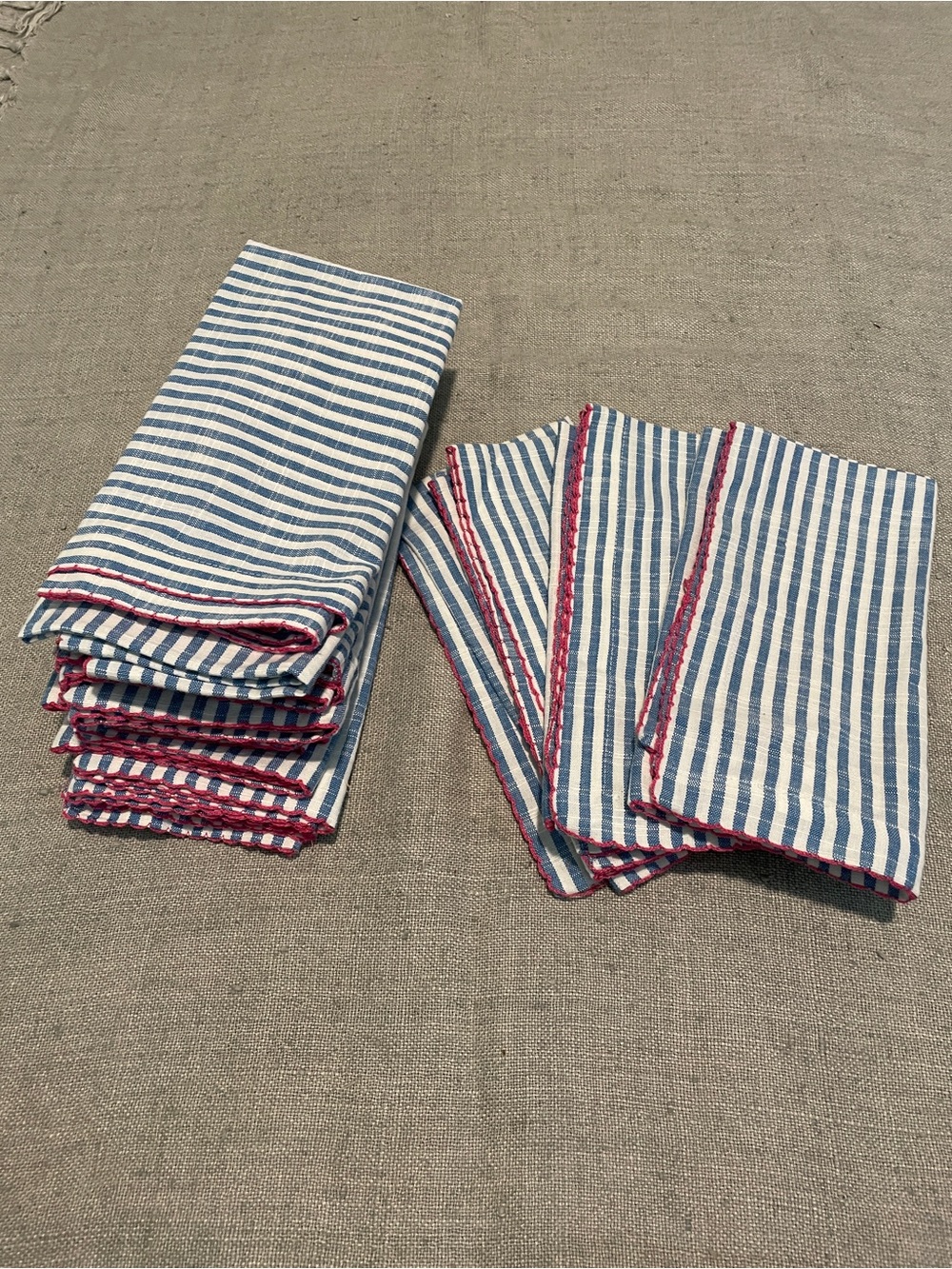 Brand New Blue and White Striped Cotton Napkins with Trim